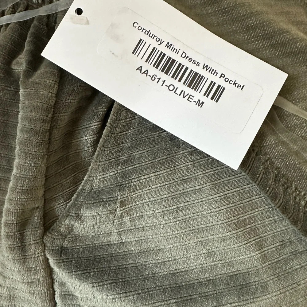 NWT Olive Corduroy Mini Dress with Pocket - Picture 6 of 7